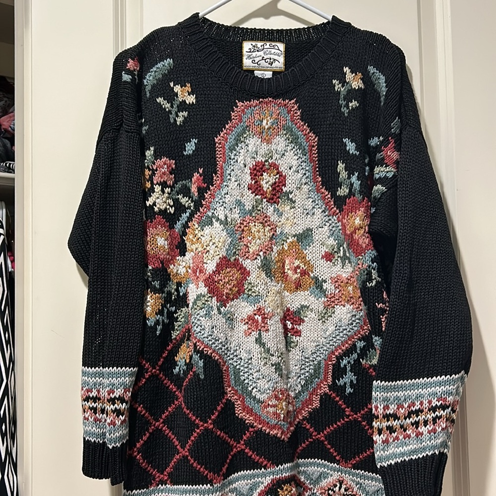 Heirloom Collectibles Vintage lovely floral tapestry pullover Sweater size L - Picture 7 of 8
